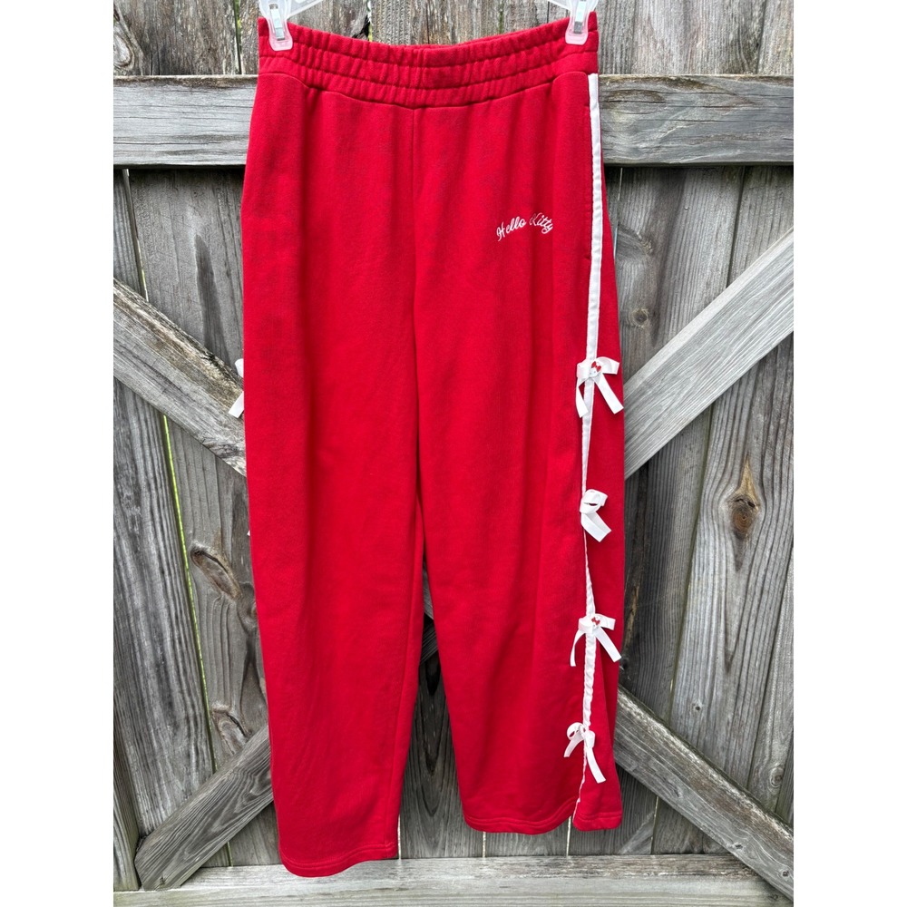 Forever 21 Hello Kitty Red Bow Side Stripe Sweatpants Joggers Womens Medium
